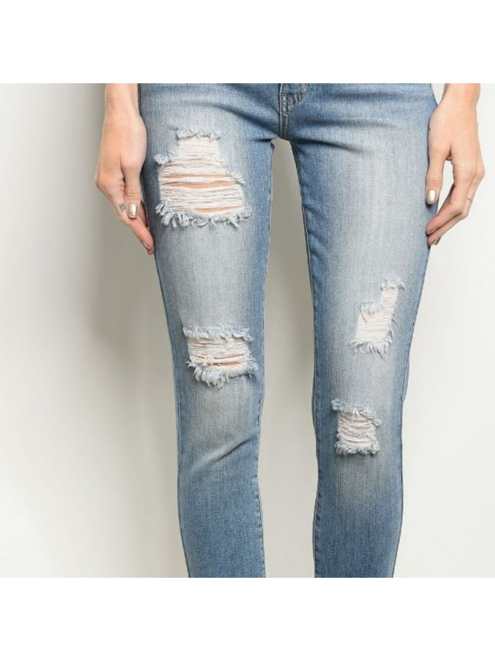 Distressed Light Wash Skinny Jeans - Picture 4 of 5